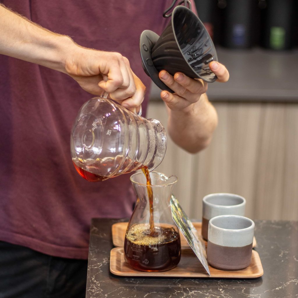Coffee being poured into carafe