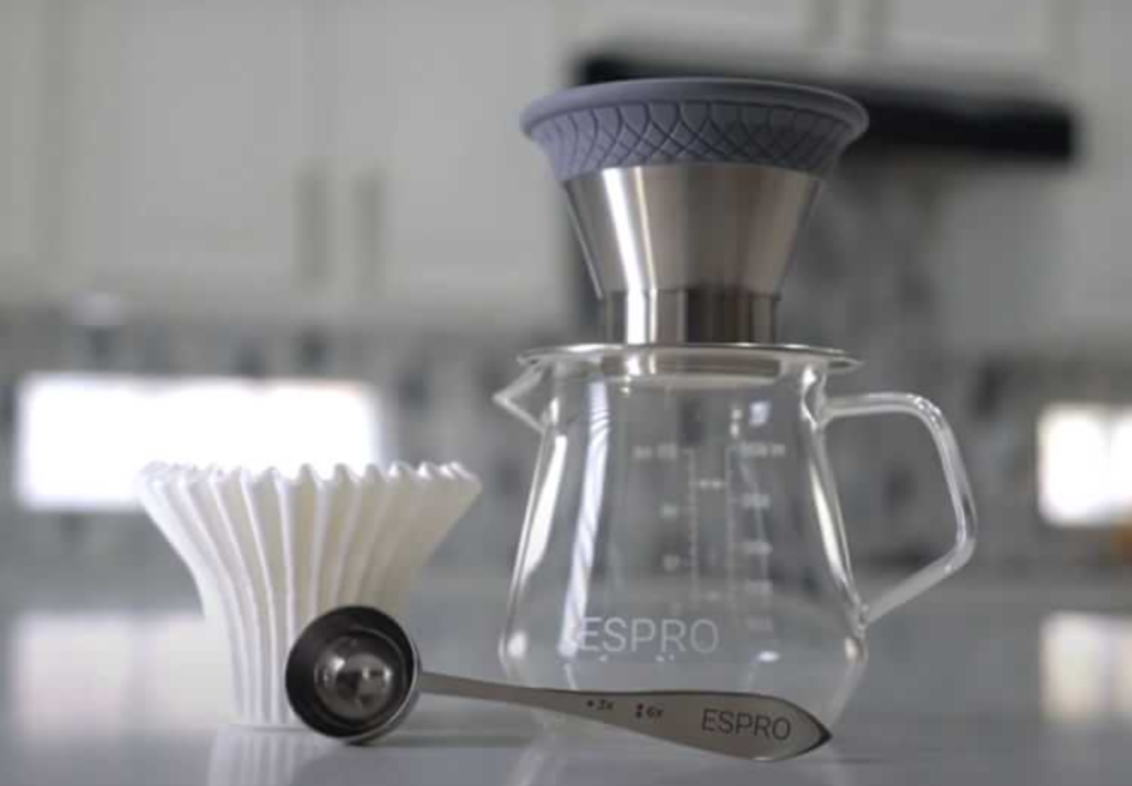 An Espro Bloom Pour Over Device coffee gift on a table with spoon