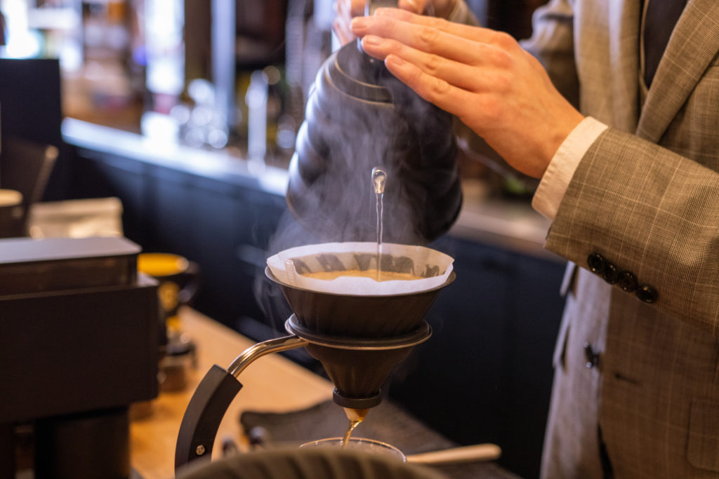 A Pour over being made for a Coffee Tasting Virtual Event