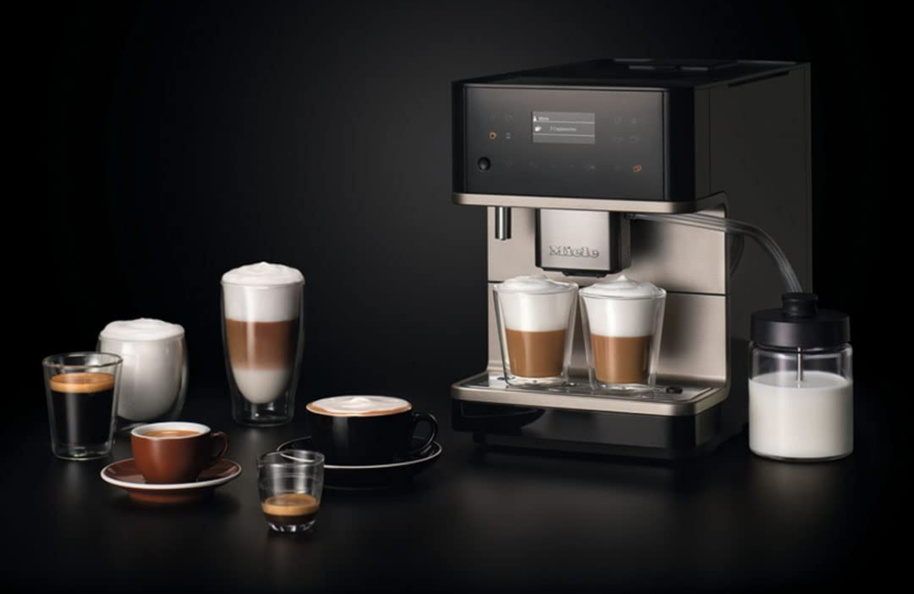 Miele Obsidian Black CM6160 Espresso Machine with drinks