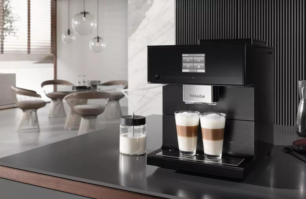 Miele Obsidian Black CM 7750 Espresso Machine with drinks